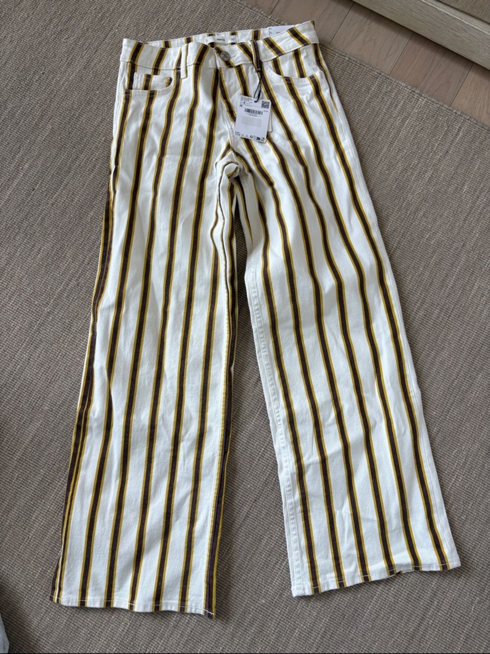 Mango NWT Striped Wide-Leg Pants - White and Mustard